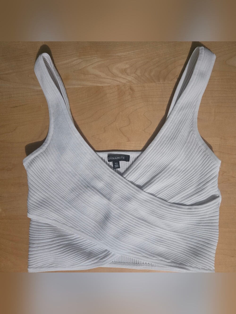 Dynamite Off White Ribbed Wrap Crop Top - Women Size Small - Picture 2 of 11